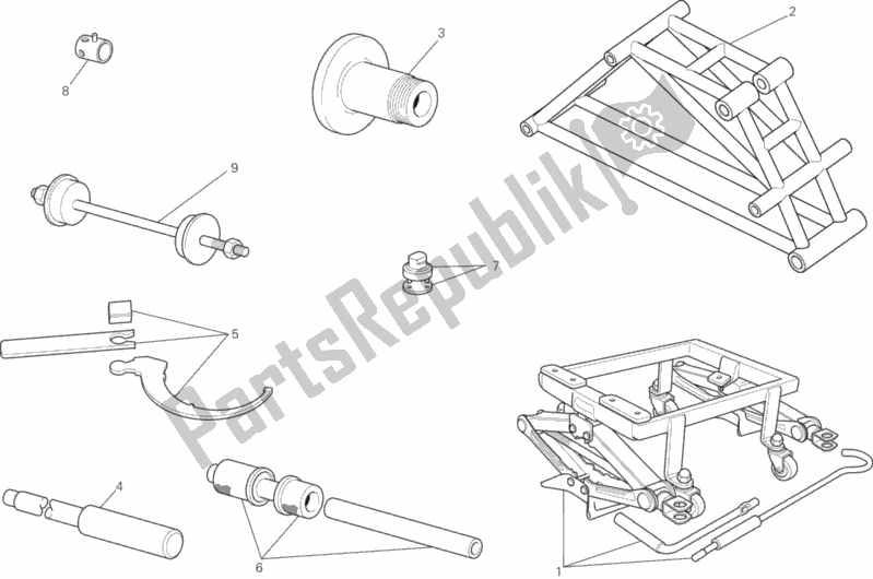 All parts for the Workshop Service Tools (frame) of the Ducati Supersport USA 937 2017